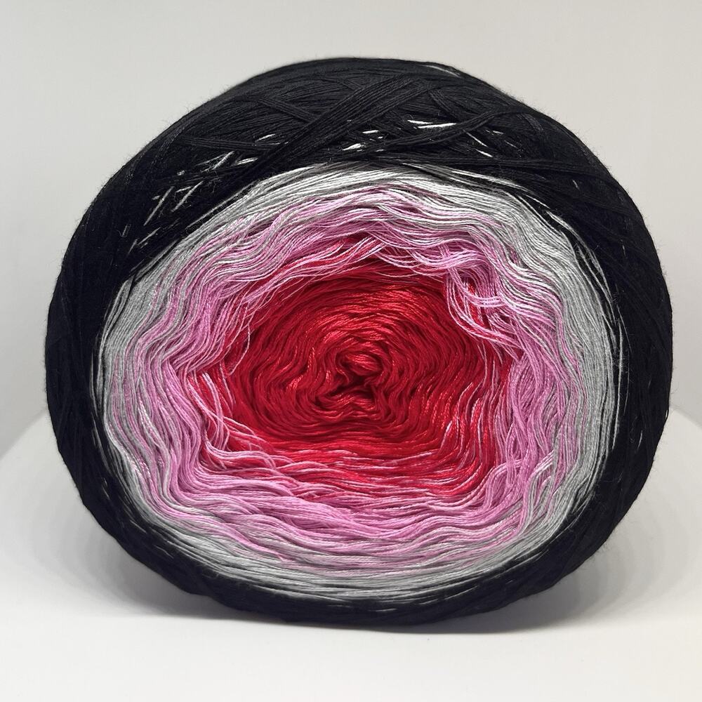 Gradient Cotton Yarn Cake, Red Pink Gray Black, 300g